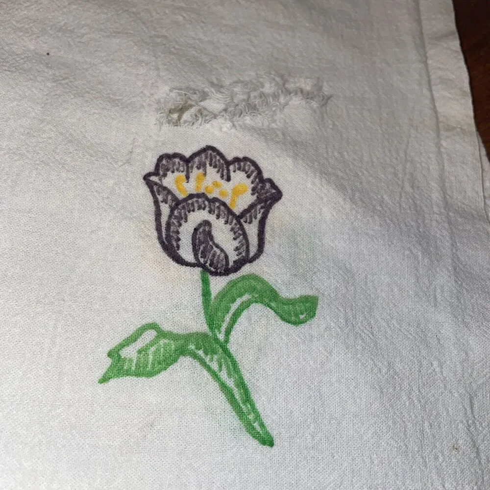 Vintage Lot Dish Cloths For Cutting Painted Flowers Cotton Stained Crafts Sewing